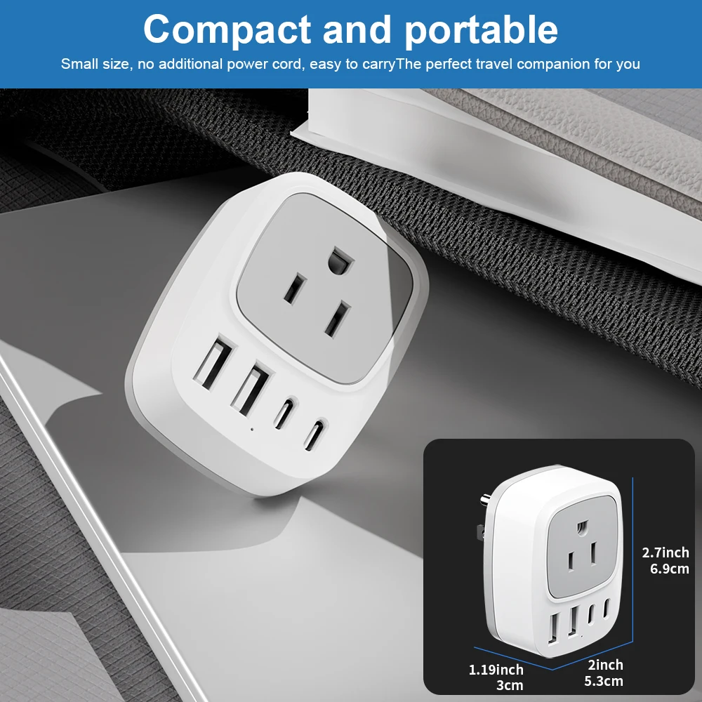 KOSHARE EU To US Plug Travel Adapter With 1 Socket Outlet Surge Protector 2 USB And 2 Type-C  Fast Charger For Home Travel