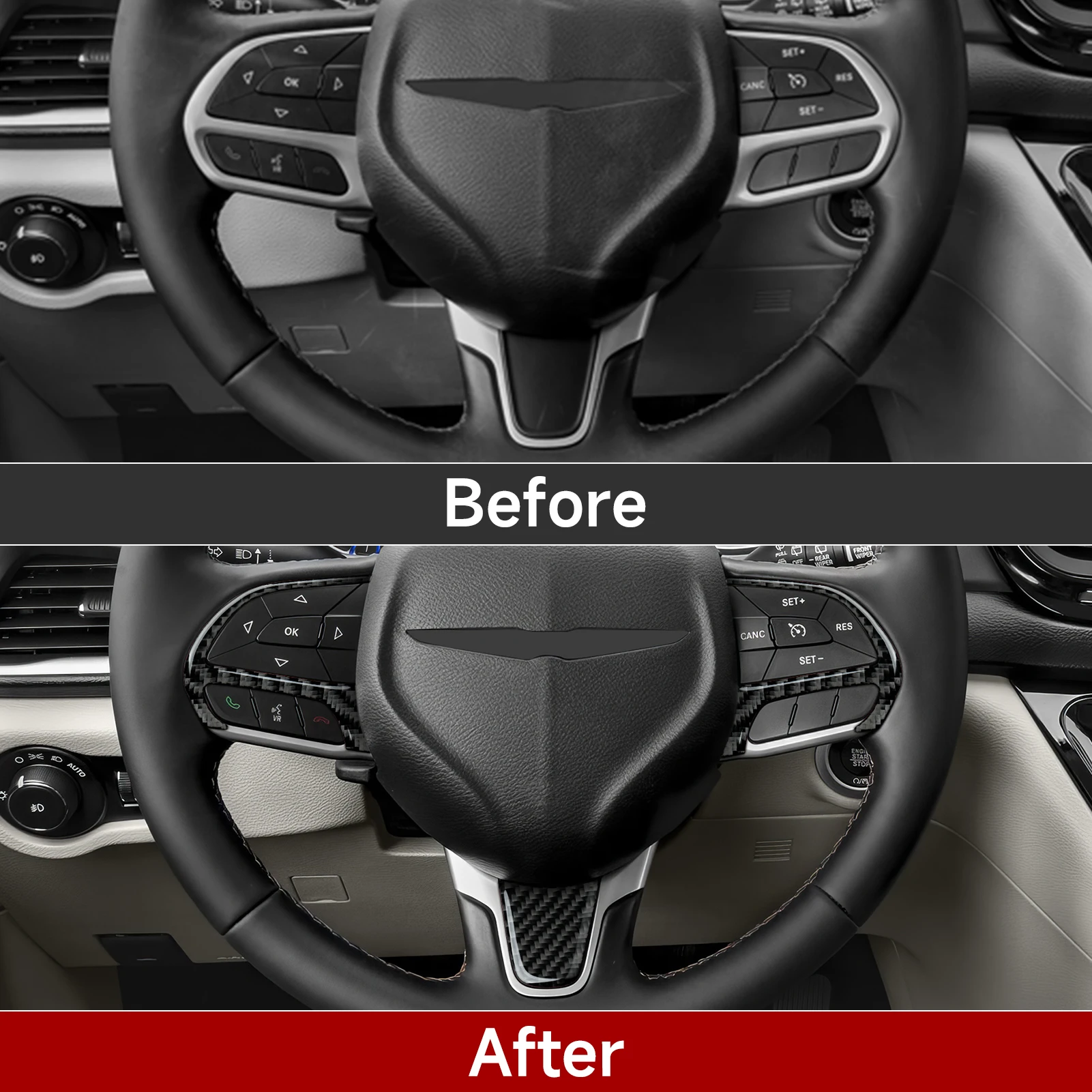 Car Steering Wheel Panel Trim Carbon Fiber Interior Sticker For Chrysler 200/ 300(2015- ) Pacifica (2017- ) Voyager (2020- ) view 3