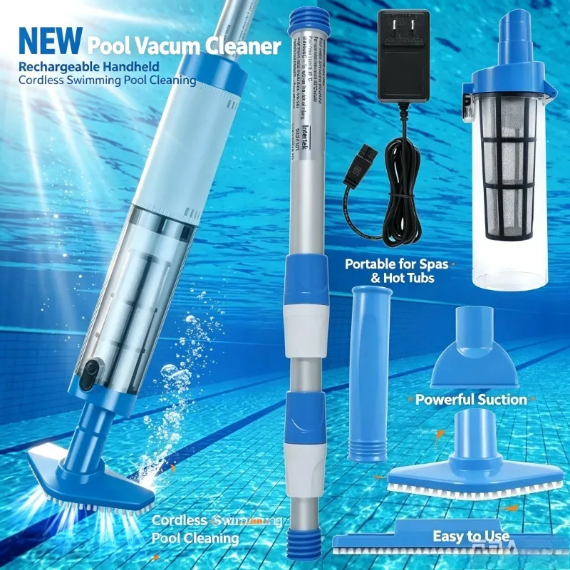 Cordless Handheld Pool Vacuum Rechargeable For Spa Hot Tub Fish Tank Portable Underwater Debris Cleaning Kit