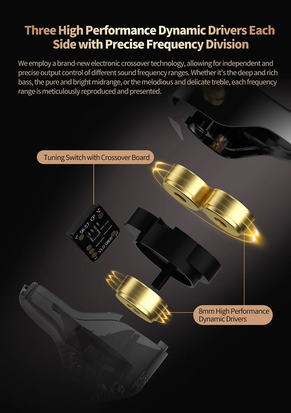 KZ Vader 3 Dynamic Driver IEM In-Ear Monitor Triple 8mm DD Crossover 4-Level Tuning Switch 0.75mm 2-Pin Cable 3.5mm HiFi