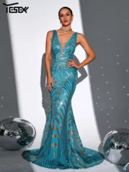 Yesexy Green 2024 New V Neck Sequin Mermaid Evening High Quality Luxury Formal Occasion Prom Party Dresses