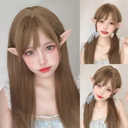24Inch Honey Brown Color Synthetic Wigs With Bang Long Natural Straight Hair Wig For Women Daily Use Cosplay Heat Resistant