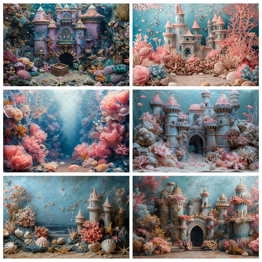 

Underwater World Photography Background Castle Turtle Shell Sea Star Mermaid Theme Baby Shower Birthday Party Photo Backdrops