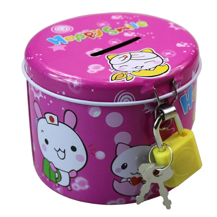 Clássico nostálgico Tin Money Box for Kids, Round Coin Bank, Desenhos animados, tigre, coelho, sereia, gestão de dinheiro Brinquedos, Criativos, Infância