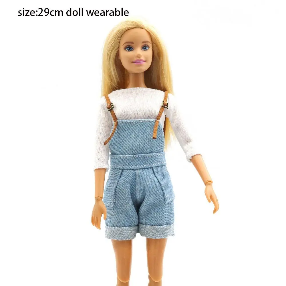 Personalidades Denim Jeans muñeca tirantes pantalones traje Crop Top tela 29cm muñeca usable vaquero niños