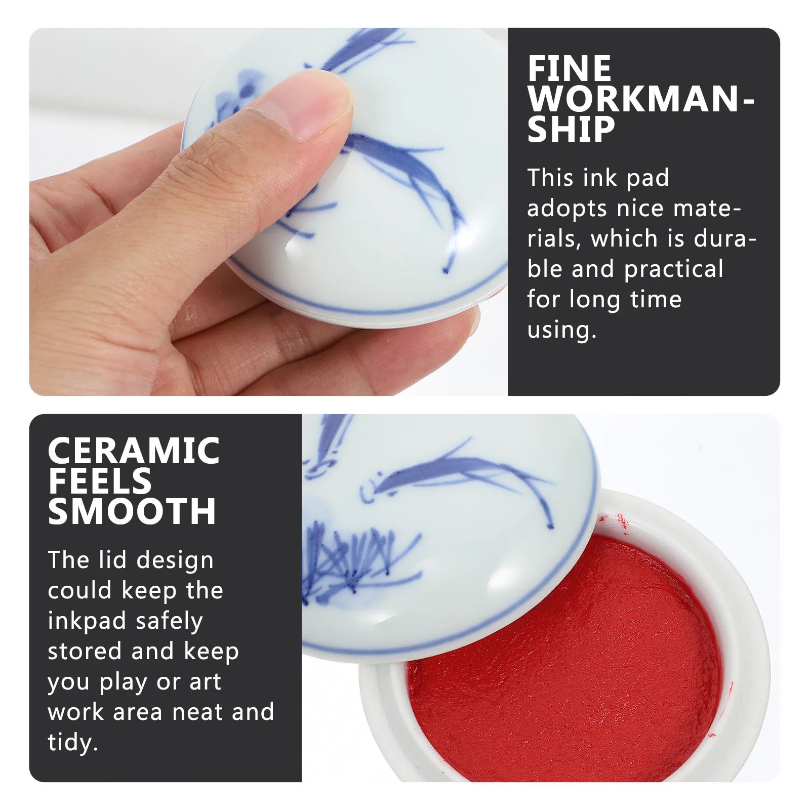 Chinese Inkpad Red Ceramic Box Multi-Purpose Washable Diy Seal Stamp Painting Calligraphy Supply Office School Art Craft Ink Pad