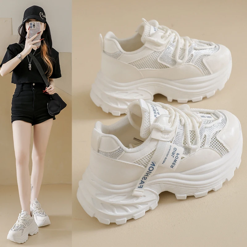 Korean-style dad sneakers for women 2026 summer new small-size thick-soled casual breathable running shoes