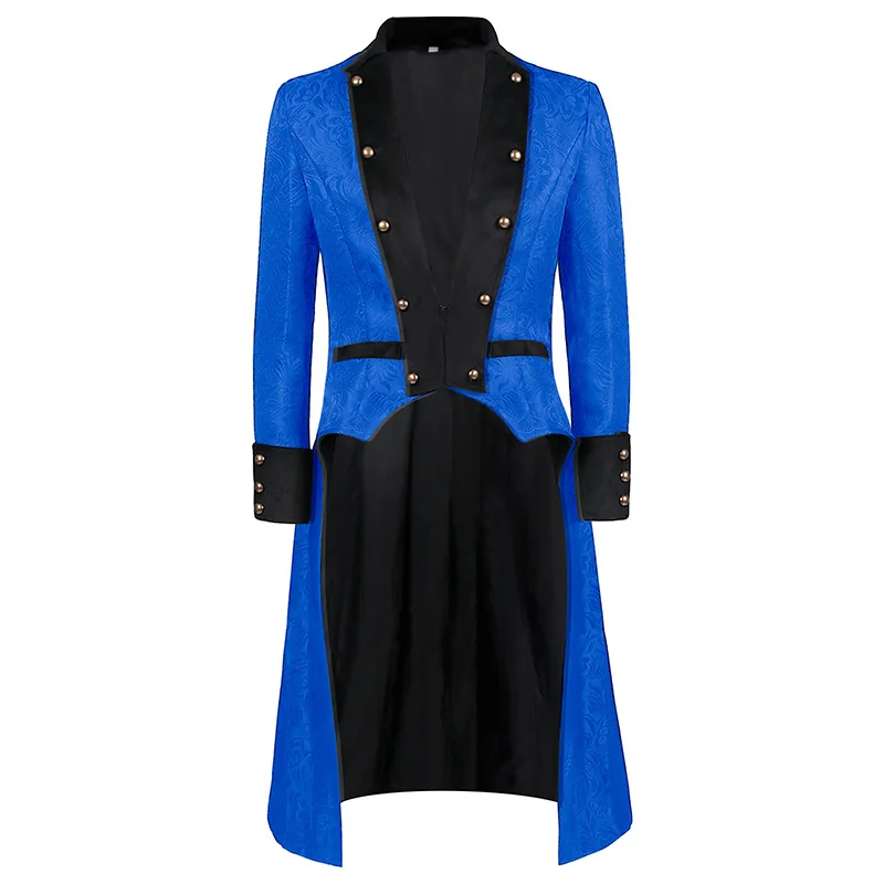 KIDWHXR Men Tailcoat Jacket Gothic Punk Contrast Color Male Suit Coat Medieval Victorian Mid Length Man Dress Up Outerwear