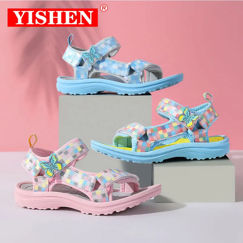 

YISHEN Girls's Sandals Hook And Loop Casual Shoes For Children Summer Open Toe Ankle Sandals Princess Shoe Sandalias Para Chicas