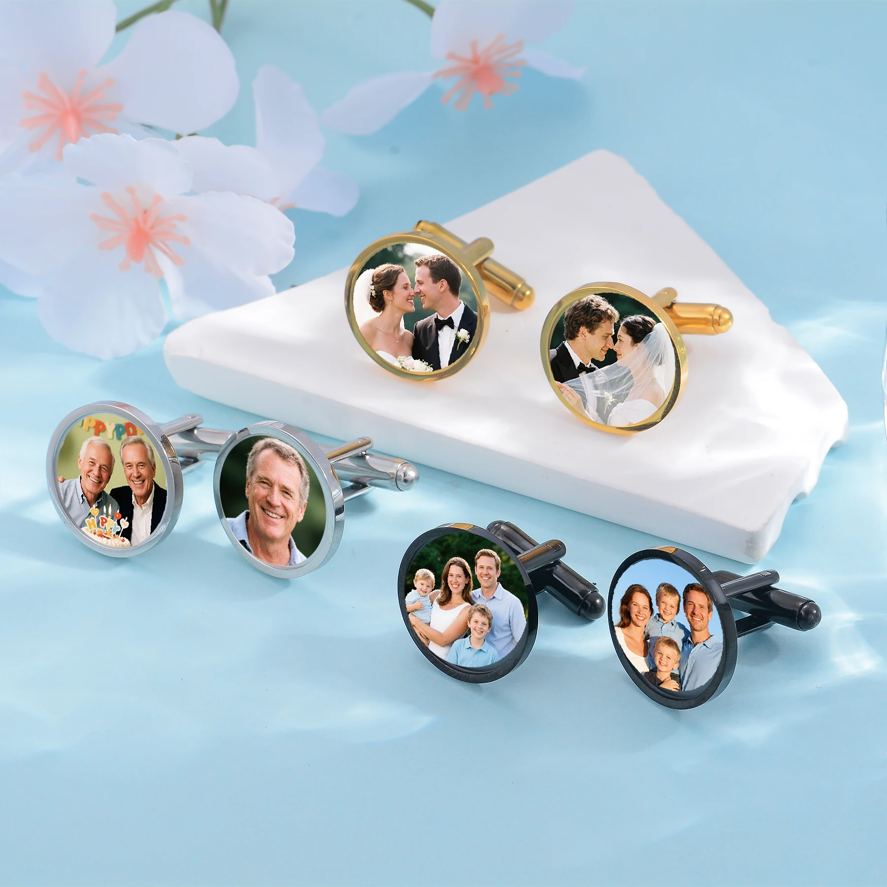 DIY Stainless Steel Custom Photo Cufflinks for Man Wedding Anniversay Birthday Cuff Links Jewelry Gift for Father Groom