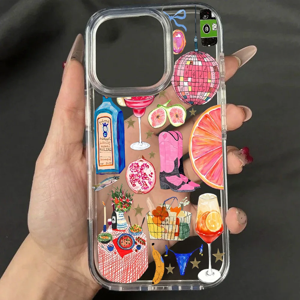 Casing Ponsel Kartun Lucu Ins untuk iPhone 11 Funda iPhone 15 13 16 12 14 Pro Max Penutup Belakang Stroberi Kelinci Transparan TPU Lembut