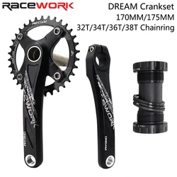 Racework MTB Bike Crankset 170MM 175MM Crank Length Aluminum Alloy 104BCD 32T/34T/36T/38T Chainring Bicycle Parts