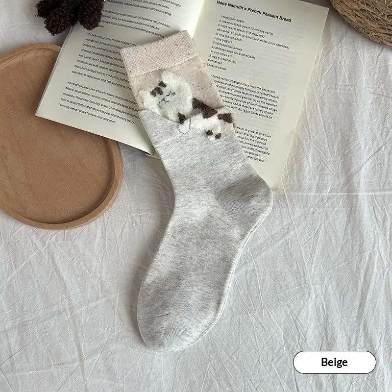 

1 Pair Soft Comfortable Sweat Absorbing Breathable Casual Couples Sock Three-Dimensional Cat Printed Men Female Mid Tube Socks