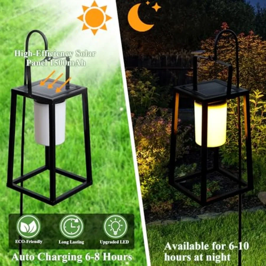 5'' High Outdoor Solar Lantern Portable Brightness LED Nightstand Lantern Metal Solar Lamp IP Waterproof Outdoor Table Lamps Co view 4