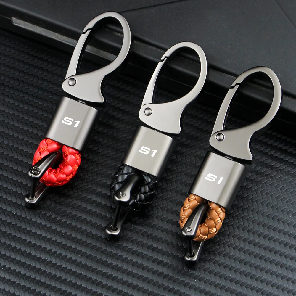 

Car Leather Braided Rope Car Keychain Hand Braided Zinc Alloy Metal Horseshoe Buckle Keychain For Audi S1 S2 S3 S4 Accessories