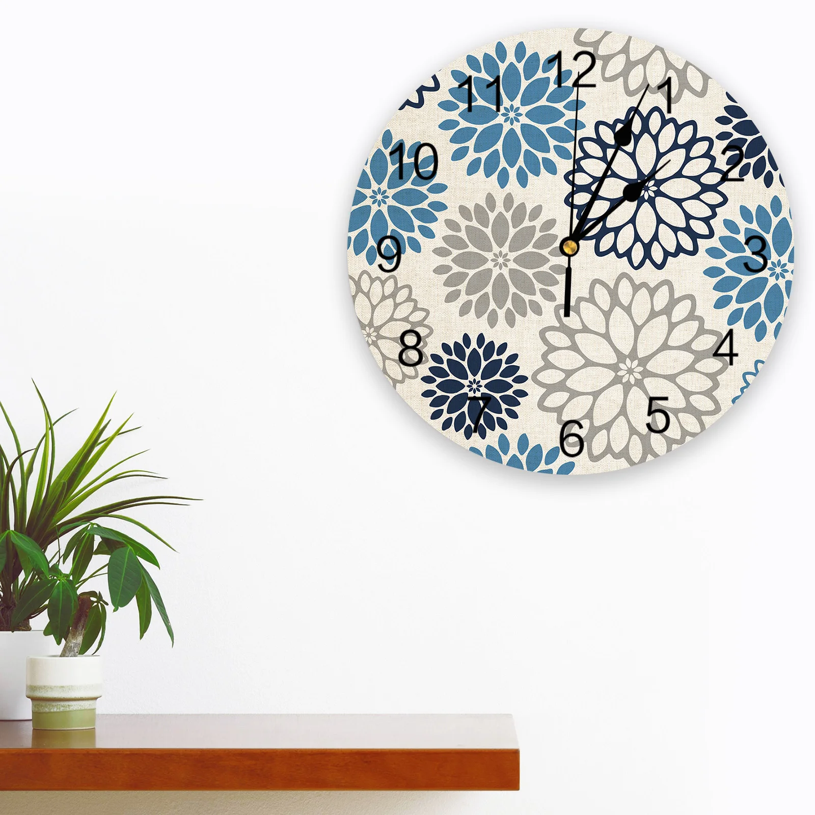 Idyllic Dahlia Blue Design Wall Clocks Silent Home Cafe Office Wall Decor Clocks for Kitchen Wall Art Large Wall Clocks 25cm