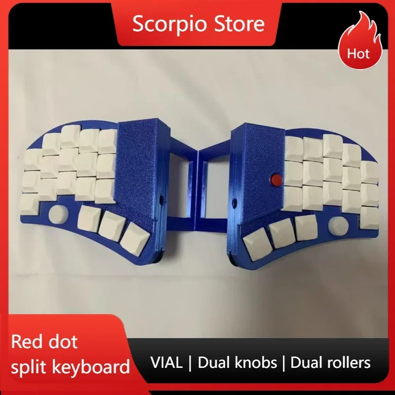 NEW Red Dot Low Profile Split Keyboard Gateron Switch Double Knobs Rollers Custom Folding Split Mechanical Keyboard Ergonomics