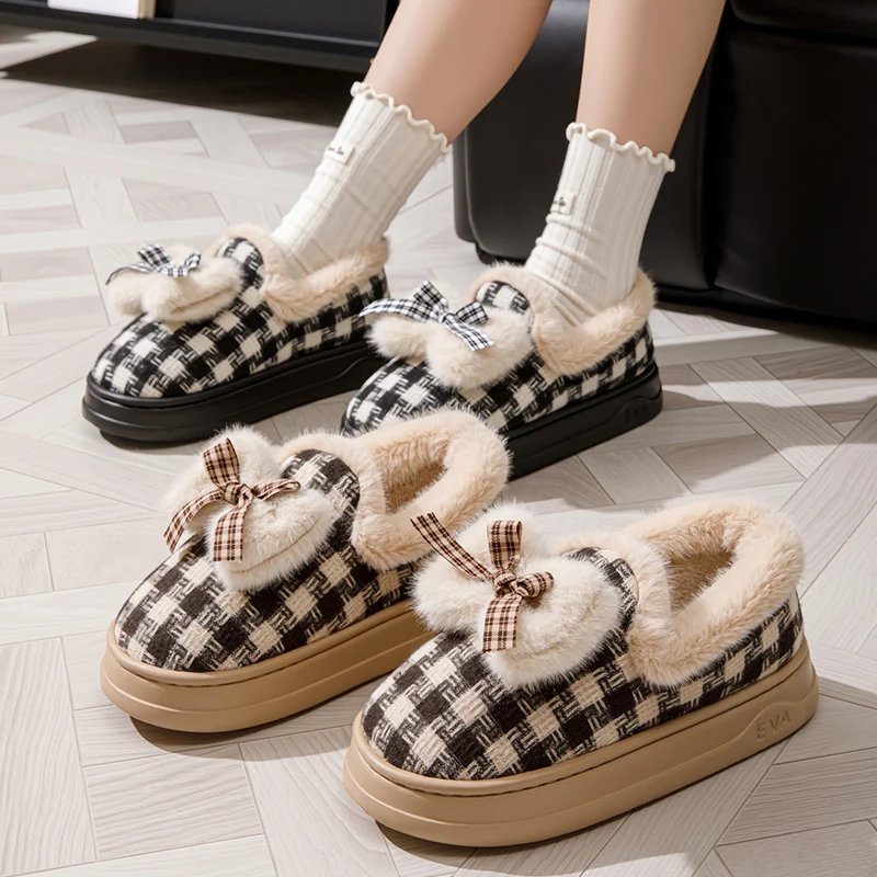 Autumn and Winter Fluffy Home Slippers, Warm Soft-Soled Ankle Shoes, Plush Indoor Comfortable High-Top Shoes, Bedroom Silent Floor Shoes