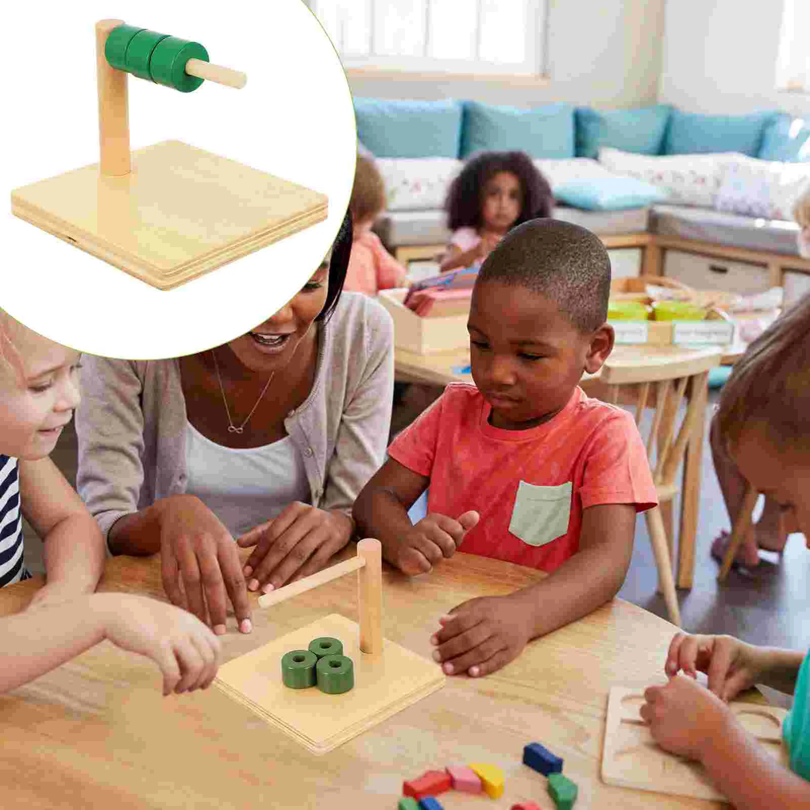 Zylindrischer Ring Spielzeug Säuglings spielzeug Kinder Holz spielzeug frühe pädagogische Erkenntnis Lehre hilft Kind