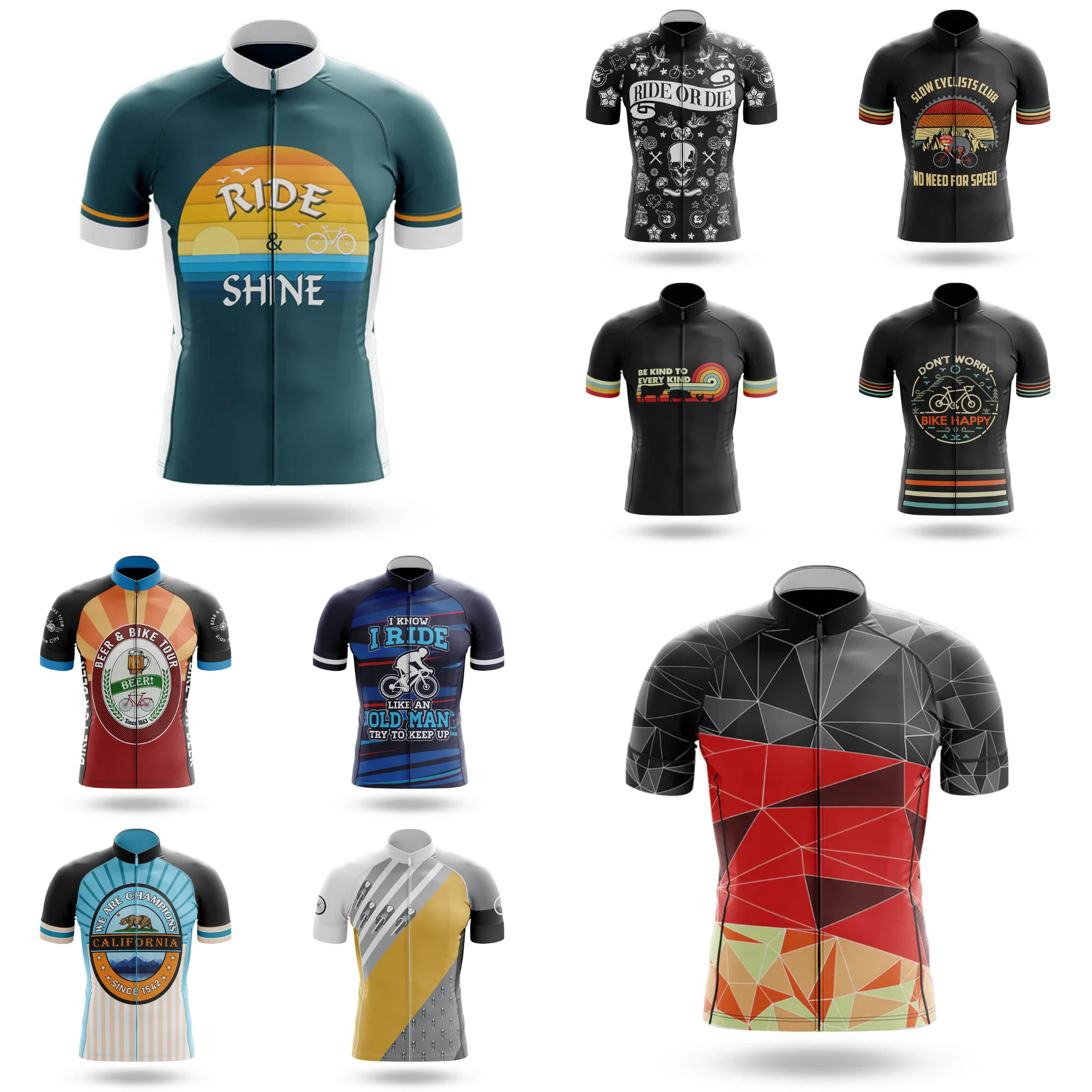 Camisa de Ciclismo Masculina RIDE & SHINE, Respirável, Manga Curta, com Calças de Ciclismo com Almofada de Gel Durável 20D para Ciclismo de Montanha MTB