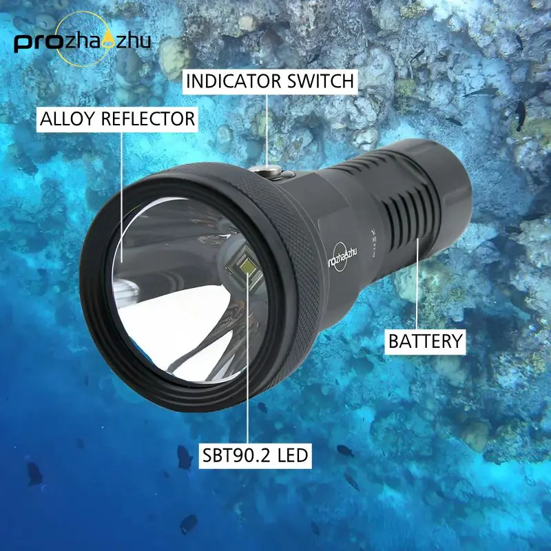 SBT90 6000 لومينز IP68 100 متر LED مصباح غوص 26650 قابل لإعادة الشحن سبائك الألومنيوم الغوص مصباح يدوي