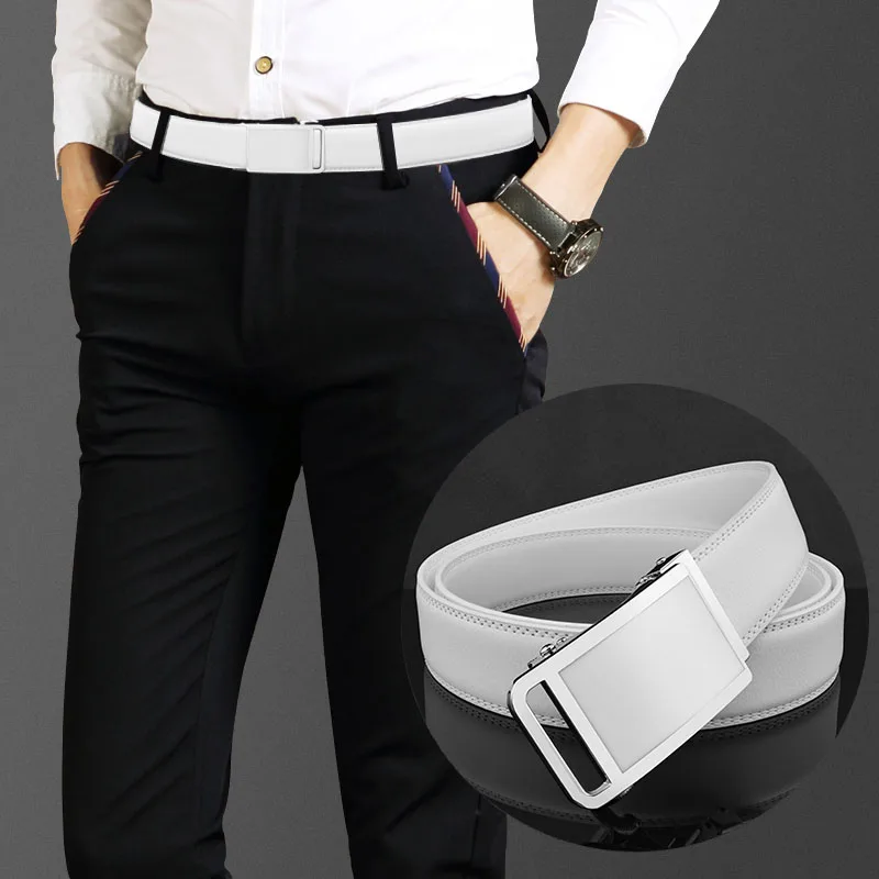 Designer belts men Automatic buckle genuine leather fashion  luxury brand Cowskin white belt casual Waist Strap ceinture homme