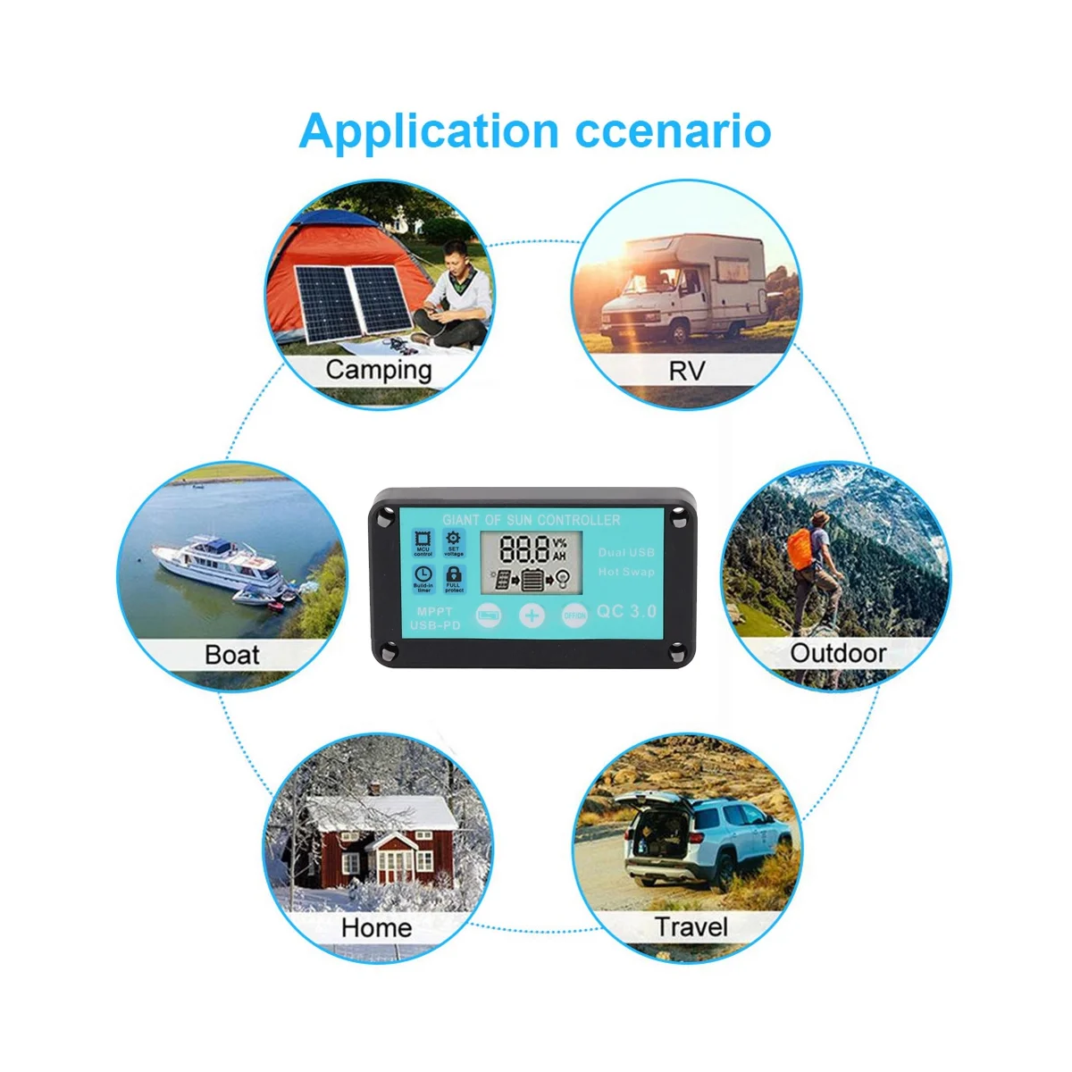 Mppt多機能保護ソーラー充電コントローラー、qc3.0、LCDスクリーン、20A