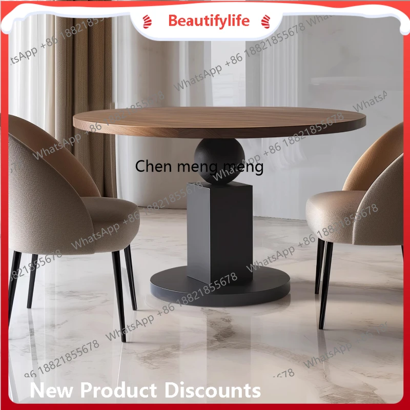 

Geometric solid wood round dining table premium Italian minimalist creative home dining room round table H