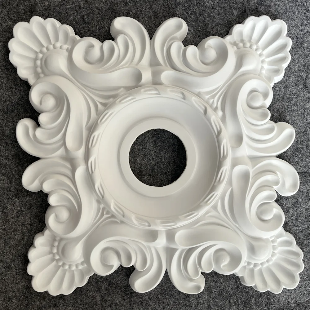 Square PU Lamp Panel Polyurethane Material Ceiling Headlight Decorative Base French Imitation Plaster Line Carved Wall Decoratio