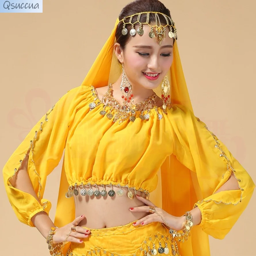 

New Indian Dance Belly Dance Performance Costume Dance Practice Costume Stage Performance Lantern Long-Sleeved Top