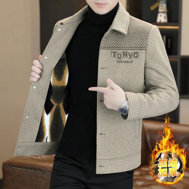 

Корейская модная зимняя утолщенная бархатная шерстяная куртка, мужская повседневная деловая короткая куртка, социальное офисное полушерстяное пальто