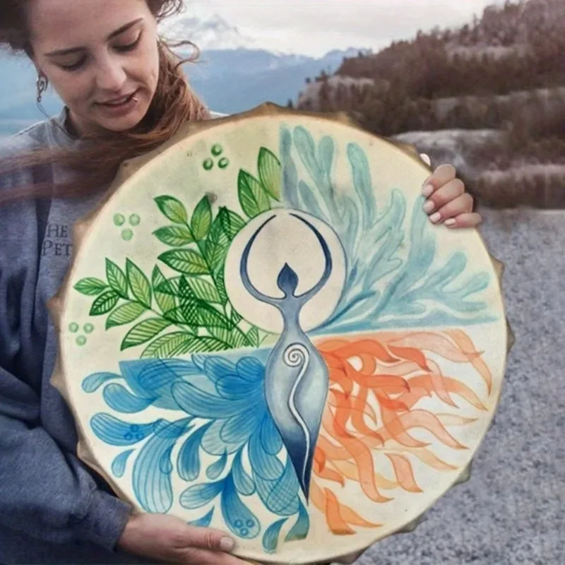 New Handcrafted Shamanic Frame Drum with Gaia & Tree of Life Design Multicolor Percussion Instrument for Music and Holiday Decor