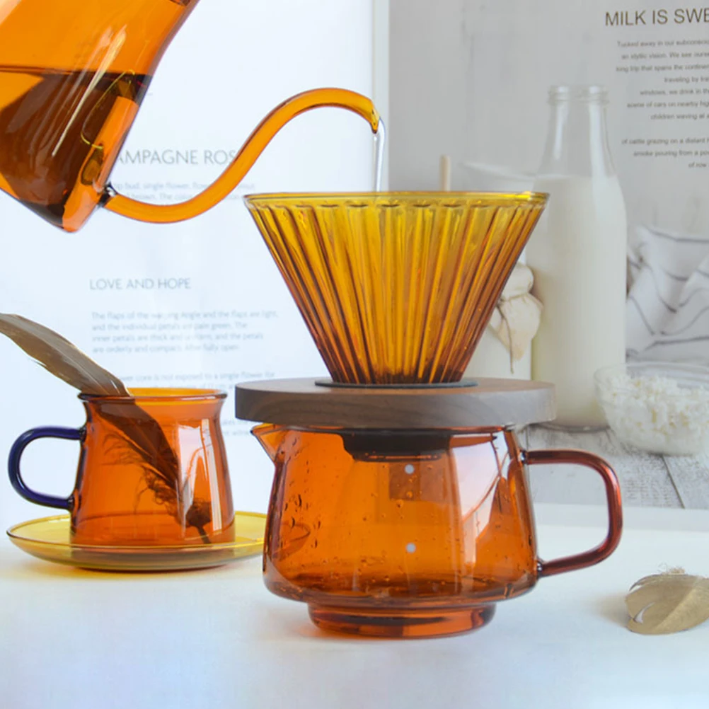 

Coffee Funnel Filter Durable Reusable Glass Wood Household Travel Coffee Dripper Accessory Cone Kitchen Tool