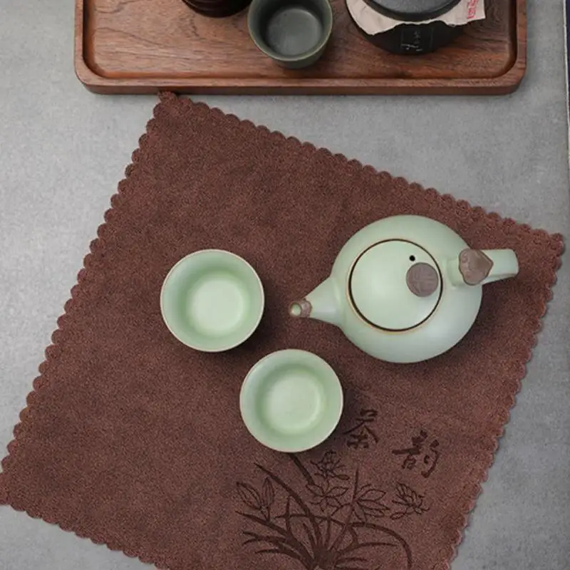 Chinese Flower Pattern Thickened Tea Towel Absorbent Water Rag Anti-Scalding Tea Set Mat Teapot Coaster Tea Set Accessories