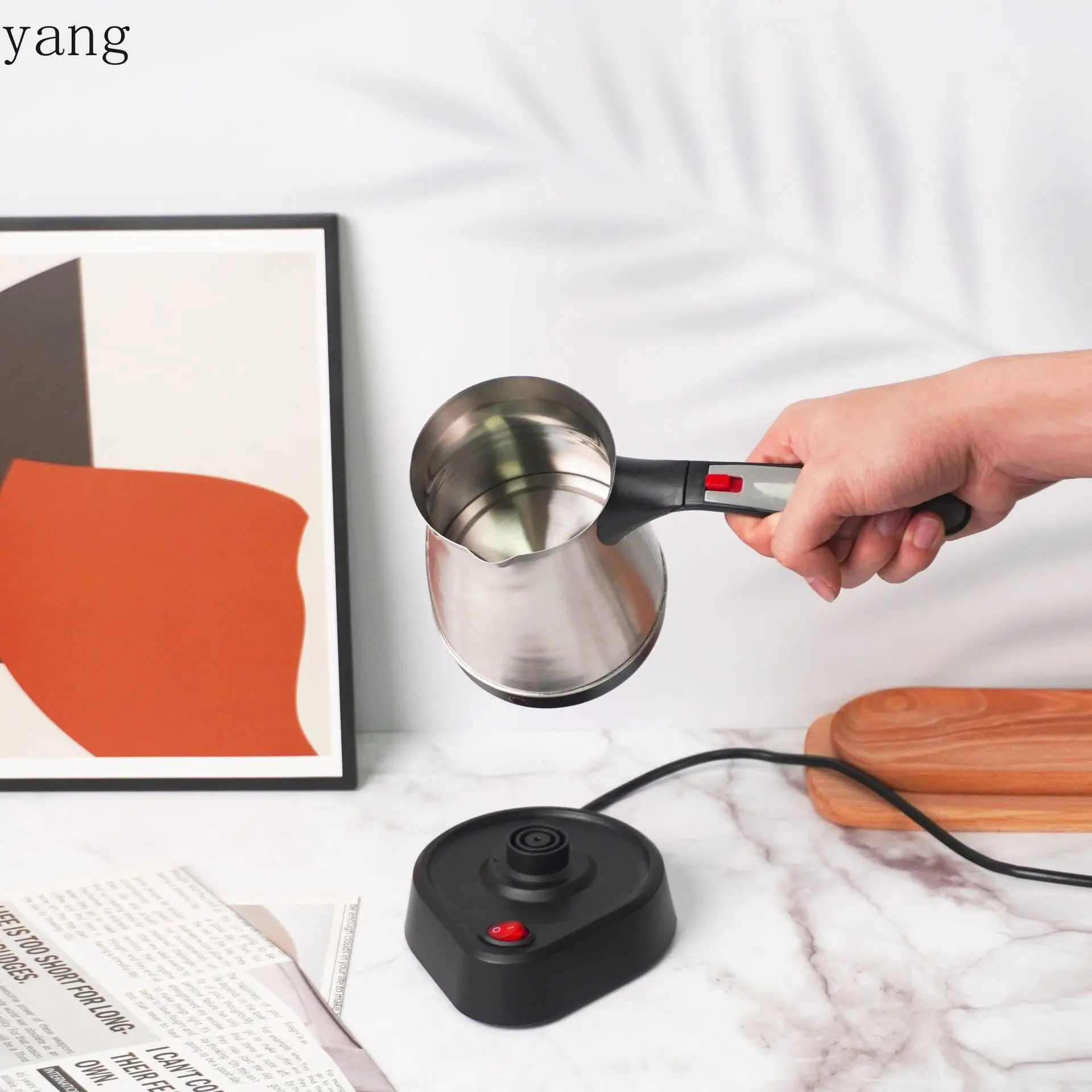 Yjq coffee pot stainless steel hand flushing electric heating coffee machine small household automatic heating quick cooking pot