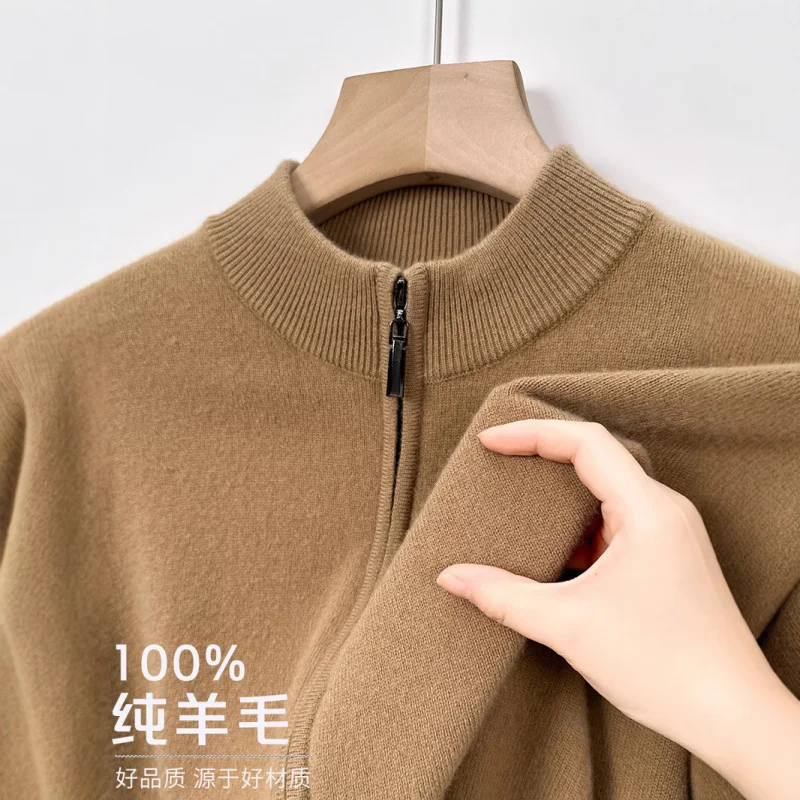 

500G Wool Stand Collar Cardigan Men, Middle-Aged, Autumn And Winter Thickened Wool Sweater, Zipper Knitted Versatile Sweater