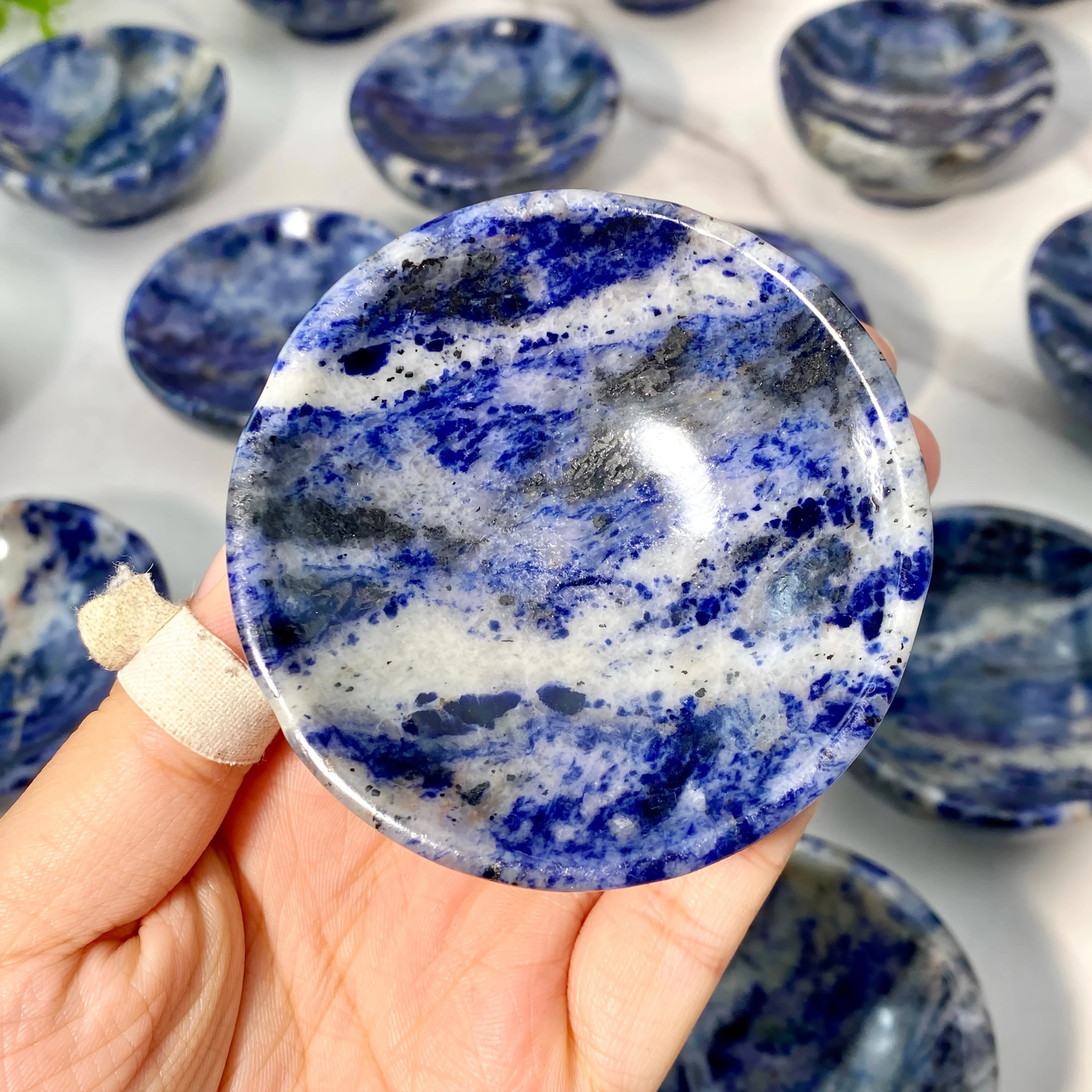 

Natural Blue Sodalite Crystal Bowl, Hand Carved Healing Stone, Polished Mineral Specimen Home Meditation Decor Gift