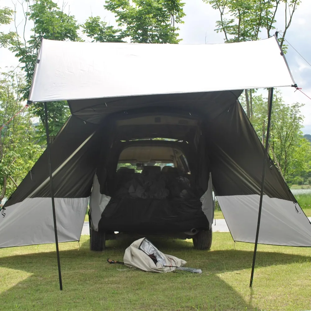 

SUV Tailgate Tent with Poles &Three Sides Awning Shade & Transmittance Mosquito Net, Hatchback Car Tent, Universal SUV Tent