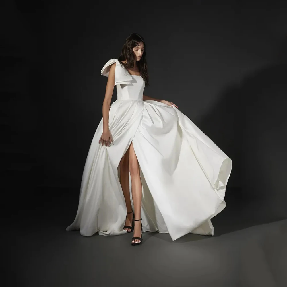 Arya Classic Elegant Wedding Dress Satin for Floor-Length One-Shoulder Sleeveless Prom Dress A-line Robe De Soirée Customized