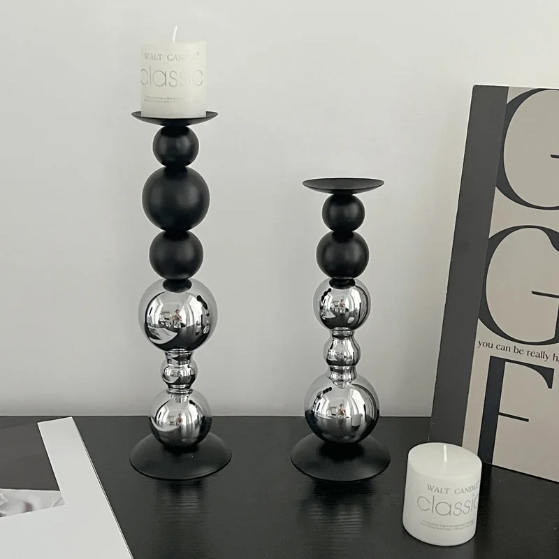 

Stainless Steel Black and White Candlestick Romantic Candle Holder Bottom home decor 7cm suitable for cup-shaped candles