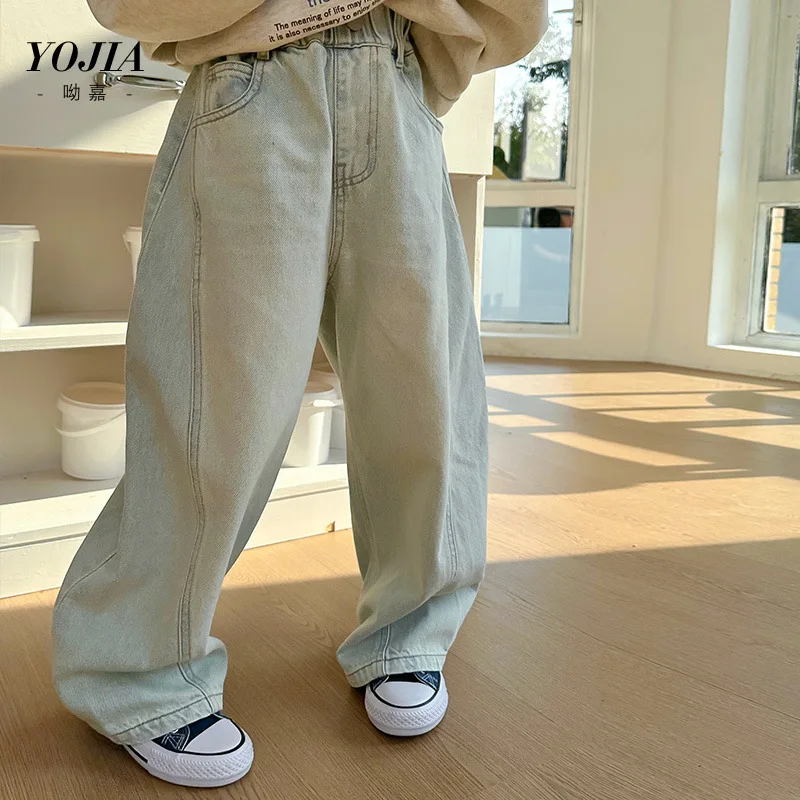 

Jeans Straight-leg Pants Grils Children Spring Autumn New Korean Loose Casual Solid Fashionable Comfortable All-matching