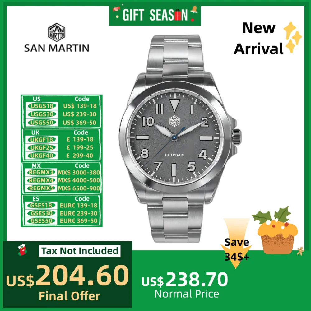 San Martin 40mm NH35 Explore Series Climbing Watch For Men Mechanical Sports On The Fly Adjustable Clasp 10Bar Waterproof SN0132