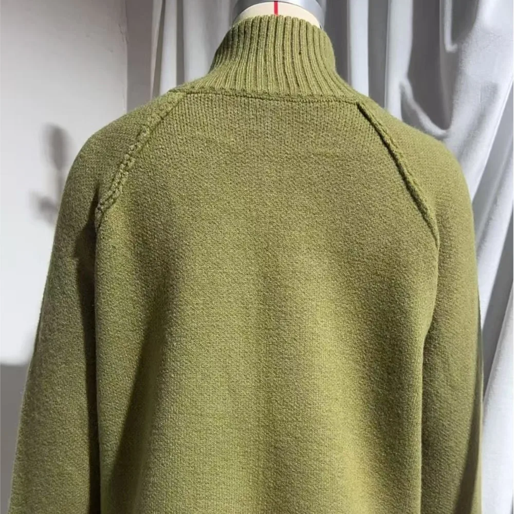 Women's Clothing Sweater Jacket Solid Color Stand Collar Zipper Knitted Cardigan Top Loose Simple Style All-match Temperament