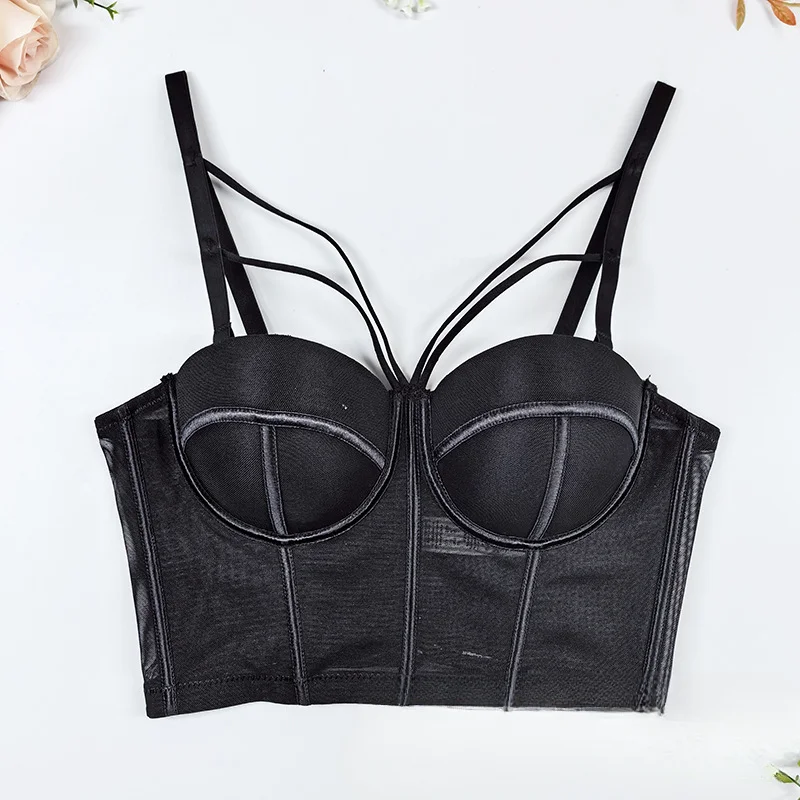 

Sexy Transparent Mesh Crop Tops Push Up Bralet Women Corset Bra Lingerie Shaper Boned Cami Underwear Party Busiter Slim Tank Top