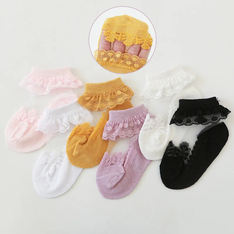 Princess Girl Lace Ruffle Sock Summer Baby Mesh Socks 0-3Year Children Footwear Solid Color Hollow Infant Socks Mosquito Proof