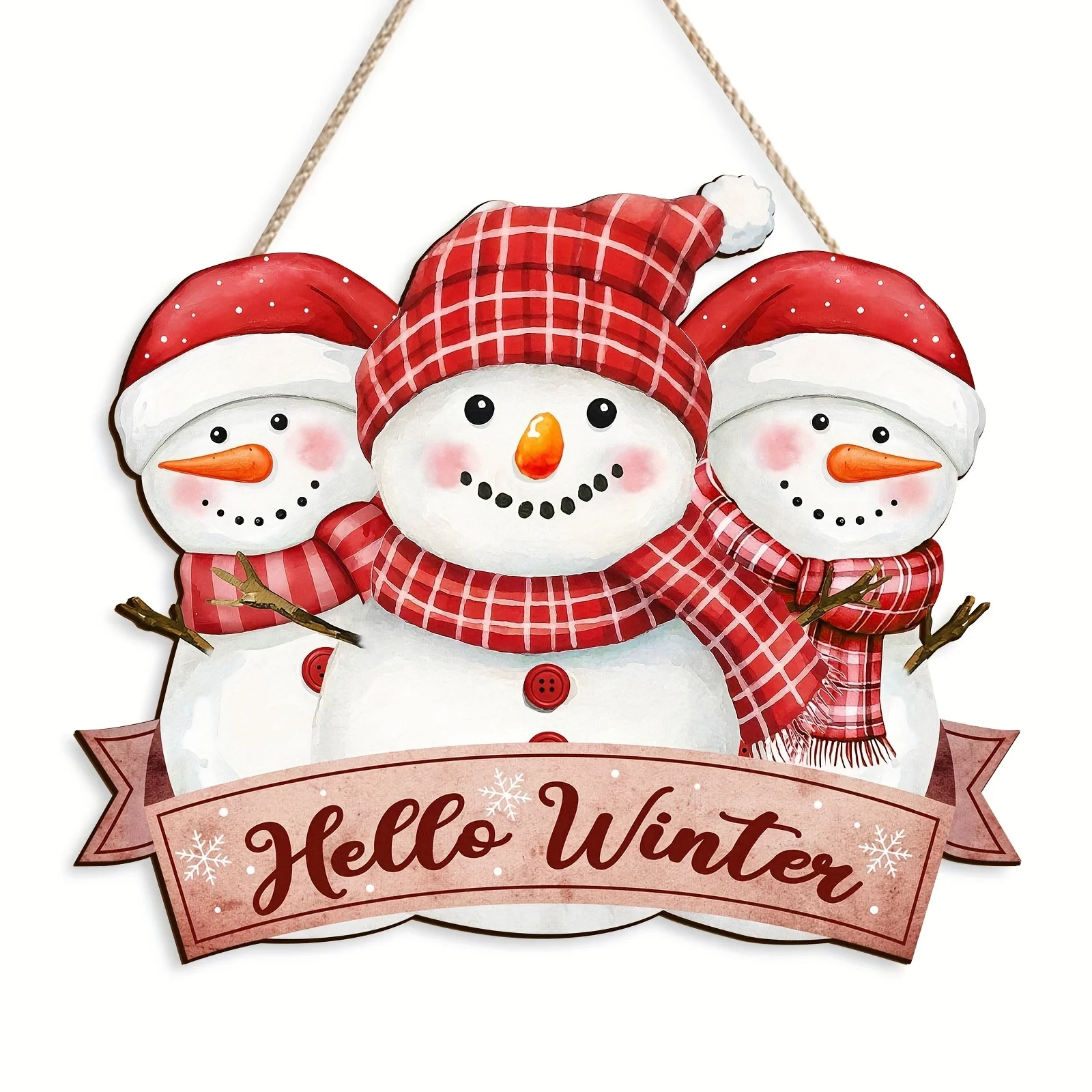 1. Hello Winter Snowman Wooden Hanging Sign,2D Flat Wood Cutout Plaque,Winter Christmas Wall Door Hanger for Home Holiday Decor