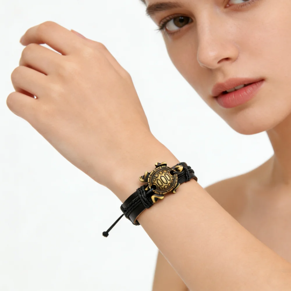 Hawaiian Style Turtle Leather Bracelet with Hemp Wax Rope for Men And Women Unique Gift Idea - view 3