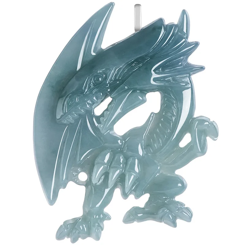 Blue Burmese Jadeite Dragon Pendant Necklace 925 Silver Stone Gifts for Women Real Jewelry Luxury Talismans Burmese Jade