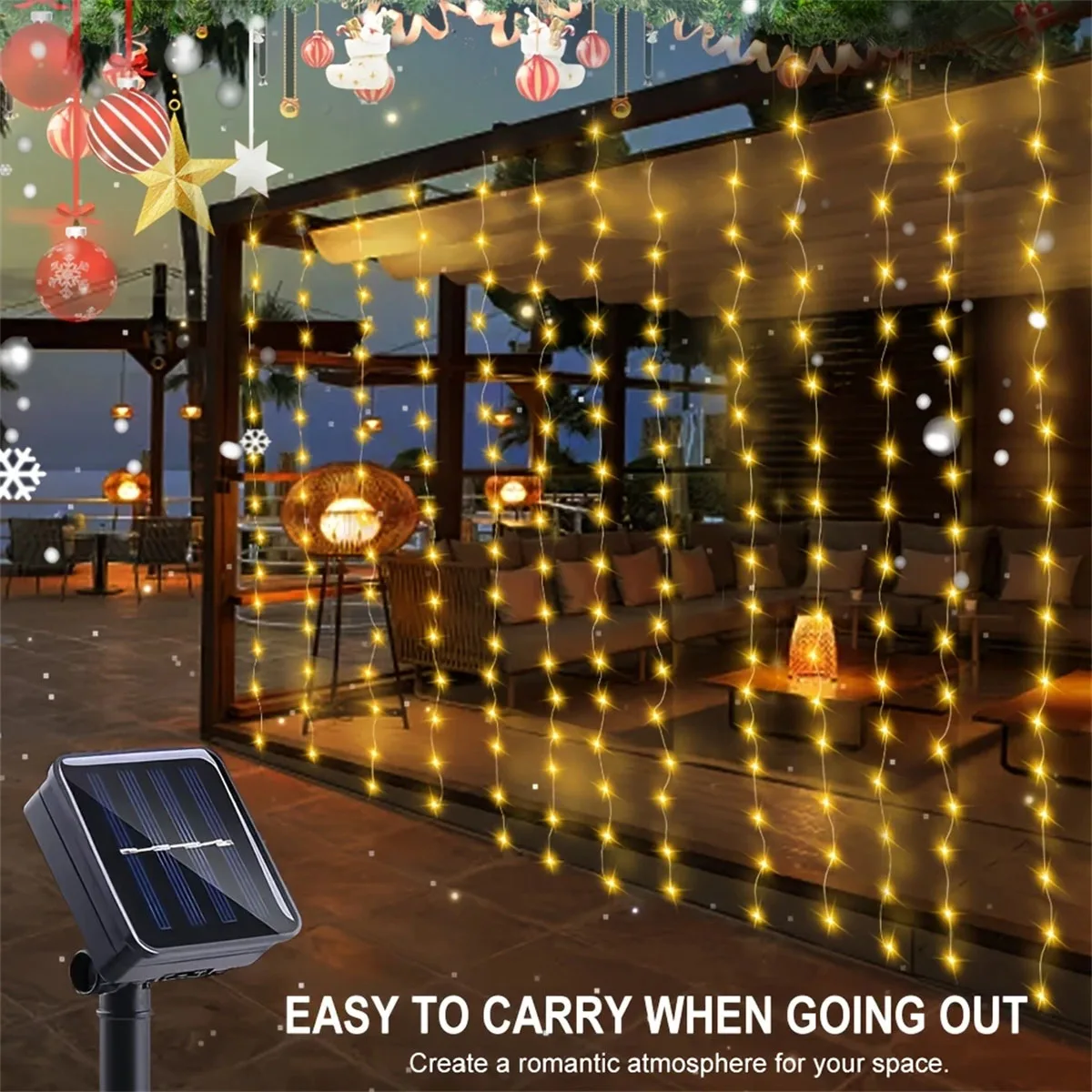 

300 Led solar powered Christmas curtain lights with 8 flashing modes 3x3m Christmas fairy lights for indoor and outdoor decor