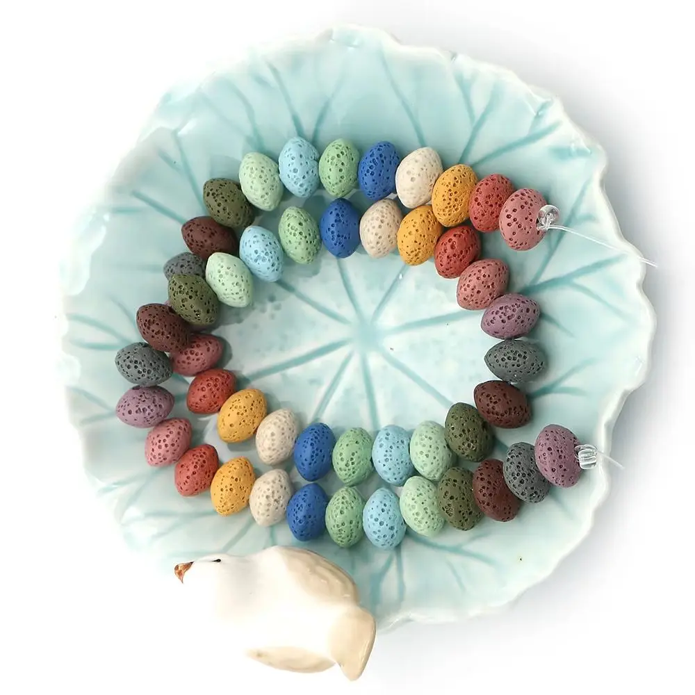 

Colorful Natural Stone Flat Round Beads 8x13mm Polished Volcanic Rock Beads 1 Strand For DIY Jewelry Making And Home Decoration